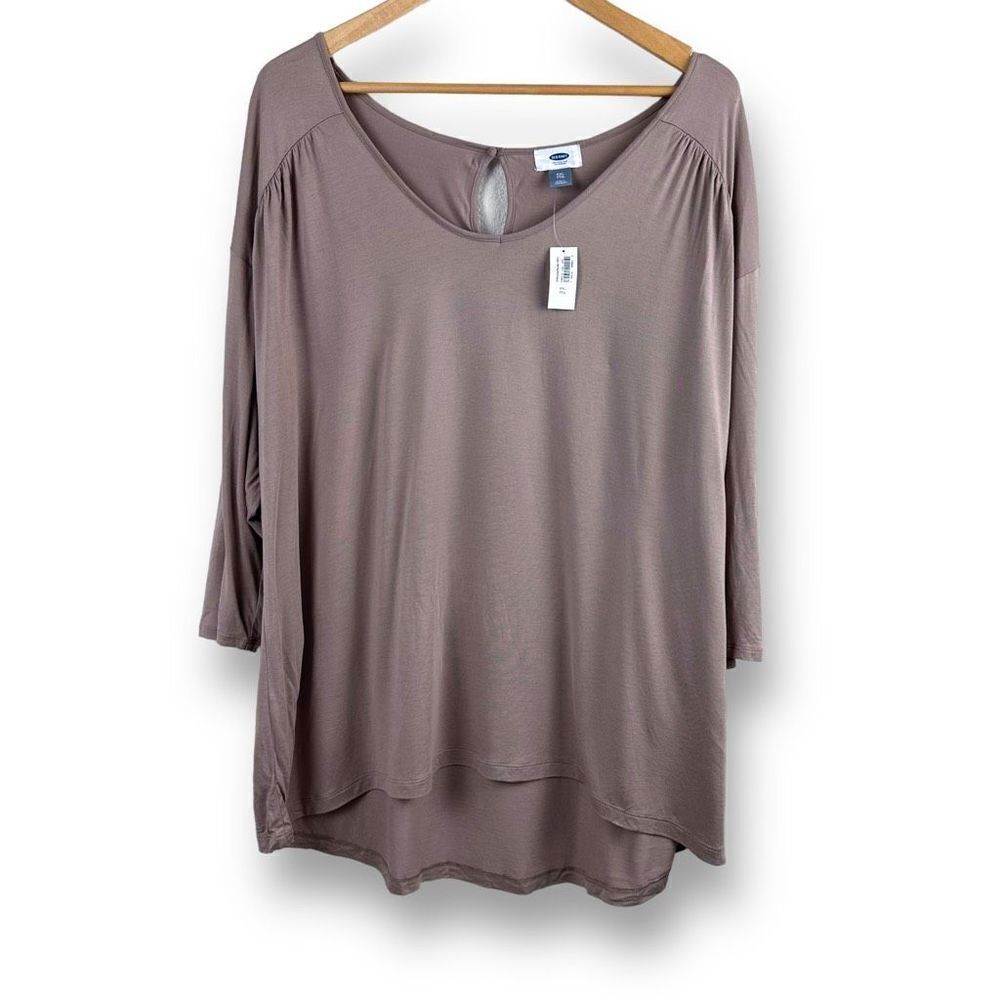 Old Navy Womens Tan 3/4 Sleeve Cutout Back Scoopneck Blouse Top Tunic 2XL‎ NWT